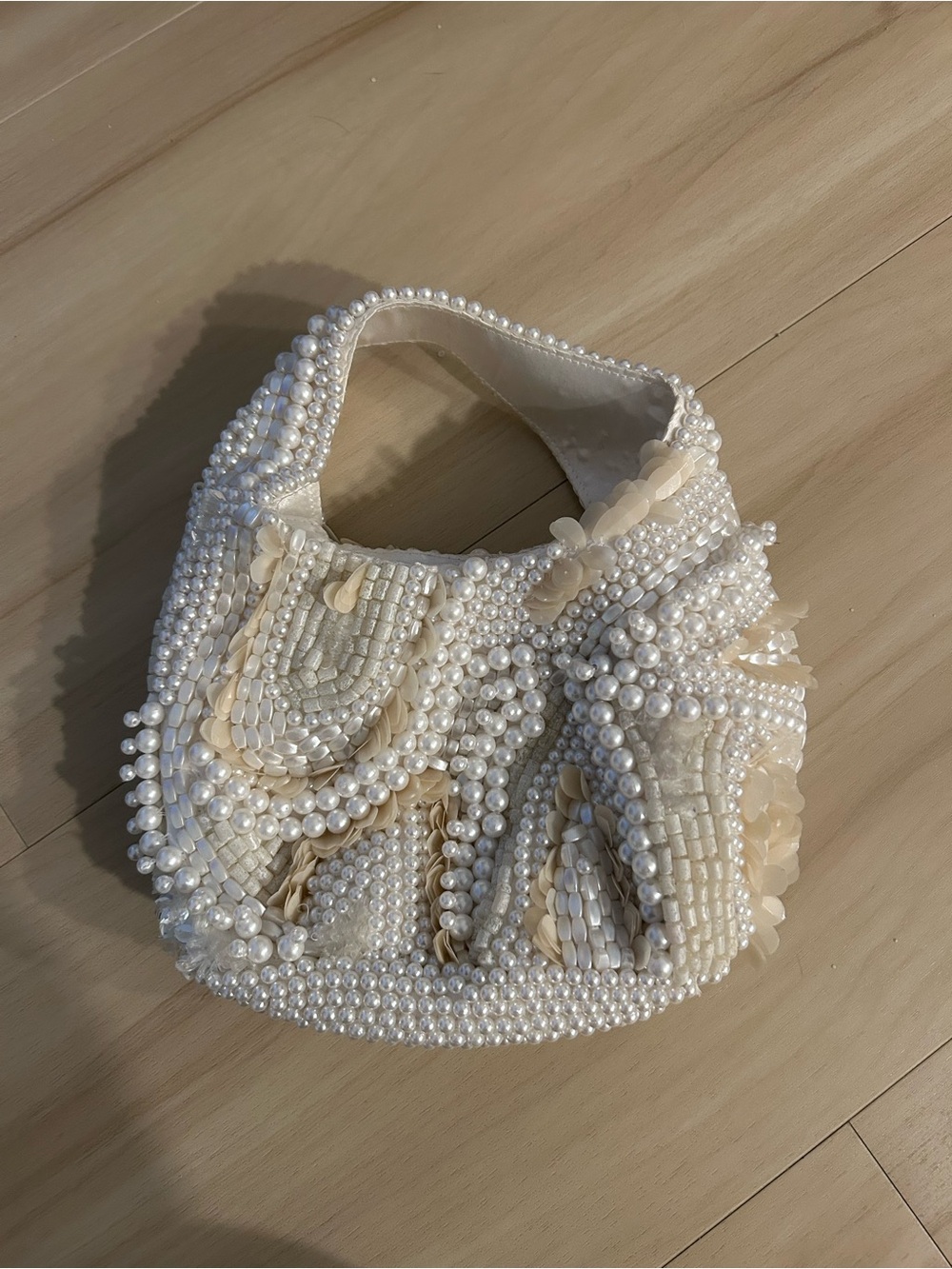 T.J.Maxx Pearl-Beaded Cream Mini Hand Bag